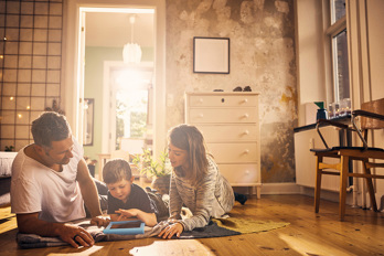 A family spending time together at home